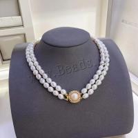 Freshwater Pearl Mässing Chain Necklace, med Kopparlegering, 14K guldfyllt, Dubbla lager & mode smycken & för kvinna, vit, 7.5-8.5mm, Längd Ca 40 cm, Säljs av PC