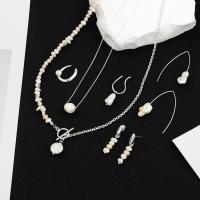 Naturliga Odlade Sötvatten Pearl Jewelry Sets, Freshwater Pearl, med Mässing, mode smycken & olika stilar för val & för kvinna, Säljs av PC