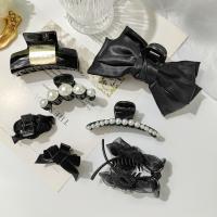 Hair Claw Clips Acrylic with Cloth & Plastic Pearl & for woman black Sold By PC