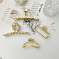 Hair Claw Clips Zinc Alloy with Plastic Pearl & for woman golden nickel lead & cadmium free Sold By PC