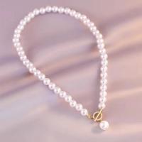 Fashion halskæde smykker, Glass Pearl, med Zinc Alloy, mode smykker & for kvinde & med rhinestone, hvid, Længde Ca. 40 cm, Solgt af PC
