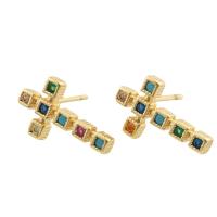 Cubic Zirconia Micro Pave Brass Earring, Cross, gold color plated, fashion jewelry & micro pave cubic zirconia & for woman, more colors for choice, 14x8x15mm, Sold By Pair