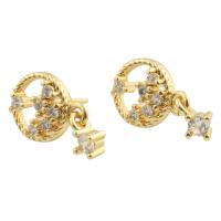Boucles d'oreilles en laiton zircon cubique pavent, Placage de couleur d'or, bijoux de mode & pavé de micro zircon & pour femme, doré, 16x8x16mm, Vendu par paire