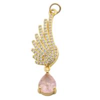 Cubic Zirconia Micro Pave Brass Pendant Wing Shape gold color plated fashion jewelry & micro pave cubic zirconia & for woman Approx 3mm Sold By PC