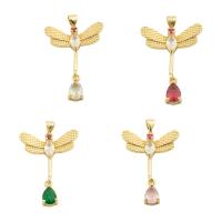 Cubic Zirconia Micro Pave Brass Pendant, Dragonfly, gold color plated, fashion jewelry & DIY & micro pave cubic zirconia & for woman, more colors for choice, 32x22x4mm, Hole:Approx 3mm, Sold By PC