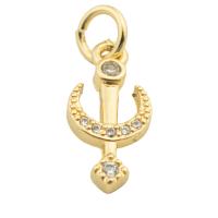 Cubic Zirconia Micro Pave Brass Pendant, Anchor, gold color plated, fashion jewelry & DIY & micro pave cubic zirconia & for woman, golden, 15x7x2mm, Hole:Approx 3mm, Sold By PC