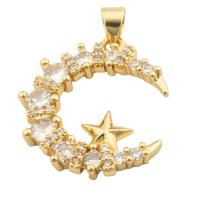 Cubic Zirconia Micro Pave Brass Pendant Moon and Star gold color plated fashion jewelry & DIY & micro pave cubic zirconia & for woman golden Approx 3mm Sold By PC