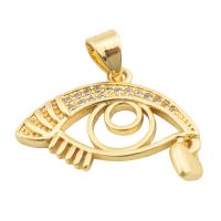 Evil Eye Pendants, Brass, gold color plated, fashion jewelry & DIY & micro pave cubic zirconia & for woman, golden, 14x21x2mm, Hole:Approx 4mm, Sold By PC