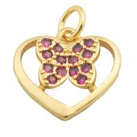 Cubic Zirconia Micro Pave Brass Pendant, Heart, gold color plated, fashion jewelry & DIY & micro pave cubic zirconia & for woman, two different colored, 15x15x3mm, Hole:Approx 3mm, Sold By PC