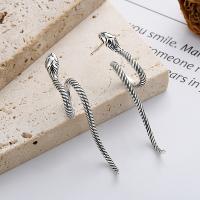 925 Sterling Silver Stud Earrings, Snake, Antique finish, fashion jewelry & for woman, nickel, lead & cadmium free, 45mm, Sold By Pair