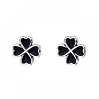 925 Sterling Silver Stud Earrings Four Leaf Clover Antique finish fashion jewelry & for woman & epoxy gel nickel lead & cadmium free 7mm Sold By Pair
