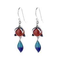 925 Sterling Silver Drop &  Dangle Earrings, with Yunnan Red Agate, Antique finish, fashion jewelry & for woman, nickel, lead & cadmium free, 11mm, Sold By Pair