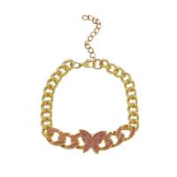 Zinc Alloy Bracelet with 2.17inch extender chain Butterfly fashion jewelry & for woman & with rhinestone golden nickel lead & cadmium free Length Approx 7.87 Inch Sold By PC