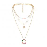 Mode-Multi-Layer-Halskette, Zinklegierung, mit Kunststoff Perlen, plattiert, drei Schichten & Modeschmuck & für Frau, goldfarben, frei von Nickel, Blei & Kadmium, 27x27mm, verkauft von Strang