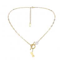 Edelstahl Schmuck Halskette, 304 Edelstahl, mit Kunststoff Perlen, mit Verlängerungskettchen von 1.97inch, plattiert, Modeschmuck & für Frau, goldfarben, 20x6mm, Länge:ca. 14.17 ZollInch, verkauft von PC