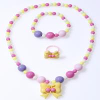 Jewelry Sets, finger ring & bracelet & necklace, Plastic, Bowknot, for children, multi-colored, Sold By Set