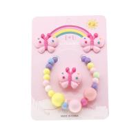 Jewelry Sets, Stud Earring & finger ring & bracelet, Plastic, Butterfly, for children, multi-colored, Sold By Set