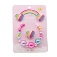 Parures de bijoux, Boucle d’oreille stud & bague, anneau & Bracelet, plastique, coeur, pour les enfants, multicolore, Vendu par fixé