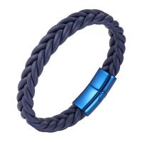 PU Leather Cord Bracelets with 316L Stainless Steel Vacuum Ion Plating punk style & for man Length 21 cm Sold By Bag