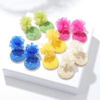 Zinklegierung Ohrringe, mit Rafi Stroh, Blume, goldfarben plattiert, Modeschmuck & für Frau, keine, 30x54mm, verkauft von PC