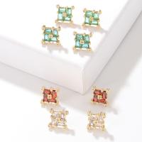 Zinc Alloy Stud Earring with Cubic Zirconia Square gold color plated fashion jewelry & for woman Sold By Pair