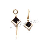 Asymmetric Earrings, Brass, Rhombus, real gold plated, fashion jewelry & micro pave cubic zirconia & for woman, black, nickel, lead & cadmium free, 2.5X7.7CM,2.5x5.7cm, Sold By Pair