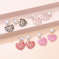 Zinc Alloy Drop Earrings with Plastic Pearl Heart silver color plated fashion jewelry & for woman & enamel Sold By Pair