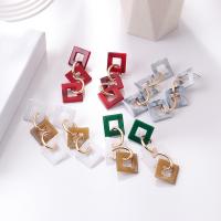 Zinc Alloy Drop Earrings with Acrylic Square gold color plated fashion jewelry & for woman Sold By Pair