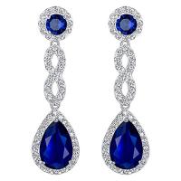 Brass Drop Earring Teardrop silver color plated fashion jewelry & micro pave cubic zirconia & for woman blue nickel lead & cadmium free Sold By Pair