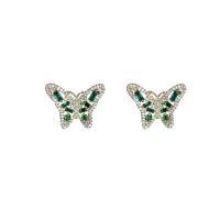 Brass Stud Earring Copper Alloy Butterfly gold color plated fashion jewelry & micro pave cubic zirconia & for woman green Sold By Pair