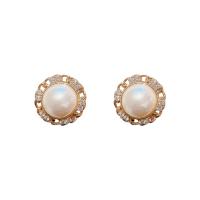 Goujon Laiton, Alliage de cuivre, avec perle de plastique, Placage de couleur d'or, bijoux de mode & pavé de micro zircon & pour femme, blanc, 20x20mm, Vendu par paire