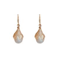 Brass Drop Earring Copper Alloy with Plastic Pearl gold color plated fashion jewelry & for woman & with rhinestone 36mm Sold By Pair