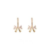 Brass Stud Earring Copper Alloy Bowknot gold color plated fashion jewelry & micro pave cubic zirconia & for woman Sold By Pair