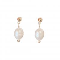 Brass Drop Earring, Copper Alloy, with Plastic Pearl, gold color plated, fashion jewelry & for woman, 20x5mm, Sold By Pair