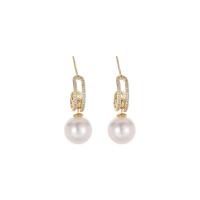 Cubic Zirconia Micro Pave Brass Earring Copper Alloy with Plastic Pearl real gold plated fashion jewelry & micro pave cubic zirconia & for woman Sold By Pair