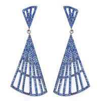 Cubic Zirconia Micro Pave Brass Earring plated fashion jewelry & micro pave cubic zirconia & for woman blue nickel lead & cadmium free Sold By Pair