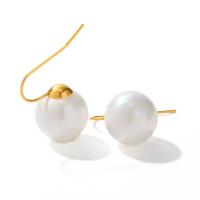 Edelstahl Tropfen Ohrring, 304 Edelstahl, mit Kunststoff Perlen, plattiert, Modeschmuck, goldfarben, 12mm, Bohrung:ca. 2mm, verkauft von Paar
