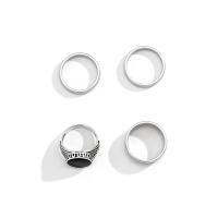 Partículas de aço anel Set, with liga de zinco, cromado de cor platina, 4 peças & para o homem & esmalte, tamanho:9, vendido por Defina