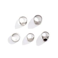 Zinklegierung Ring Set, mit Glas, Platinfarbe platiniert, 5 Stück & für den Menschen & Emaille, Größe:6.5-9, verkauft von setzen