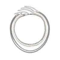 Perlas plásticas collar, con fundición, con 2.7inch extender cadena, chapado en color de platina, multicapa & para hombre, longitud aproximado 18 Inch, aproximado 20 Inch, Vendido por Set