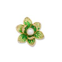 Tibetan Style Brooch, with Plastic Pearl, Flower, gold color plated, for woman & enamel & with rhinestone, 45x45mm, Sold By PC