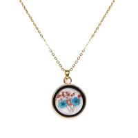 Zinc Alloy Necklace with Dried Flower & iron chain & Glass Round plated oval chain & for woman 30mm Length Approx 17.7 Inch Sold By Lot