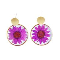 Resin Drop Earring with Dried Flower & Zinc Alloy Round gold color plated fashion jewelry & for woman & epoxy gel Sold By Lot