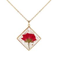 Resin Necklace with 304 Stainless Steel Chain & Dried Flower & Brass Geometrical Pattern gold color plated oval chain & for woman & epoxy gel Length Approx 17.7 Inch Sold By Lot