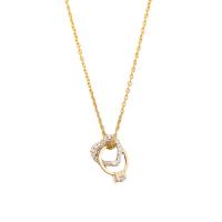 Titanstahl Halskette, mit Messing, mit Verlängerungskettchen von 2inch, Herz, vergoldet, Oval-Kette & für Frau & mit Strass & hohl, Länge:ca. 15.7 ZollInch, verkauft von PC