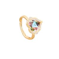 Titanium Čelik Pljuska prst prsten, Srce, real pozlatom, prilagodljiv & za žene & s Rhinestone, Prodano By PC