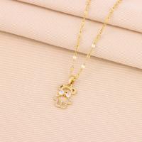 Titanium Steel Necklace with Brass with 2inch extender chain Bear real gold plated for woman & with rhinestone & hollow Length Approx 15.7 Inch Sold By PC