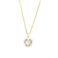 Titanium Steel Necklace, with Crystal & Brass, with 2inch extender chain, Heart, real gold plated, for woman & with rhinestone & hollow, Length:Approx 15.7 Inch, Sold By PC