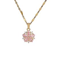 304 Stainless Steel Necklace with Crystal & Brass with 2inch extender chain Flower real gold plated micro pave cubic zirconia & for woman Length Approx 15.7 Inch Sold By PC