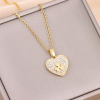 Titanium Steel Necklace with Brass with 2inch extender chain Heart real gold plated oval chain & for woman & with rhinestone Length Approx 15.7 Inch Sold By PC